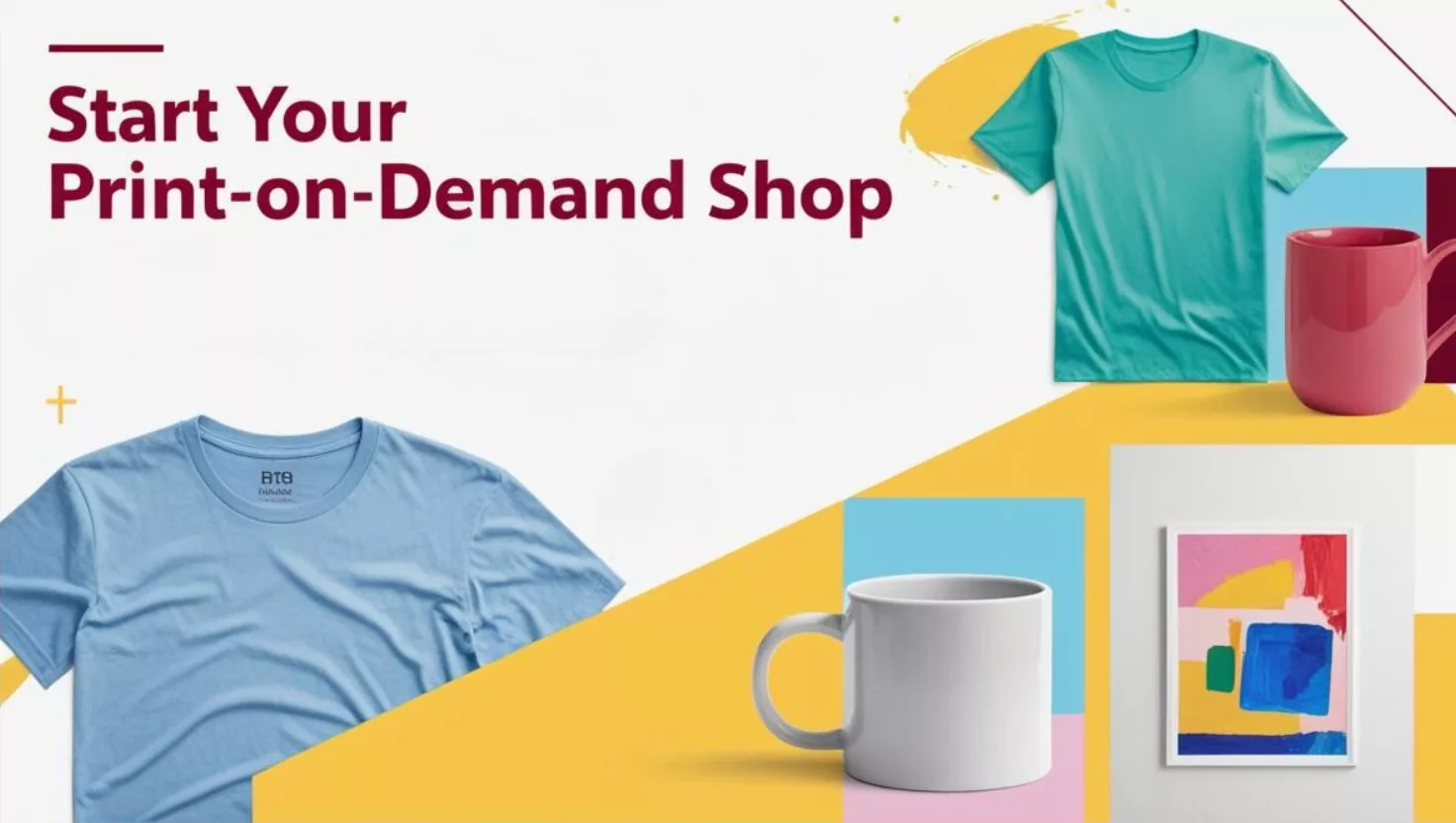 print-on-demand Print On Demand. A group of t-shirts and a mug